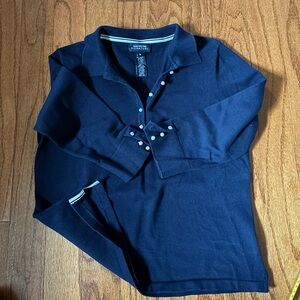 Jones New York Signature Navy Polo with unique Pastel Buttons